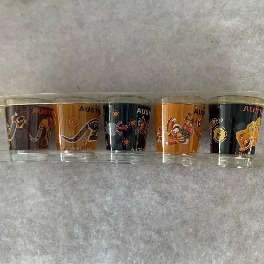 Set of 5 Australia Aboriginal Art Shot Glasses *New*